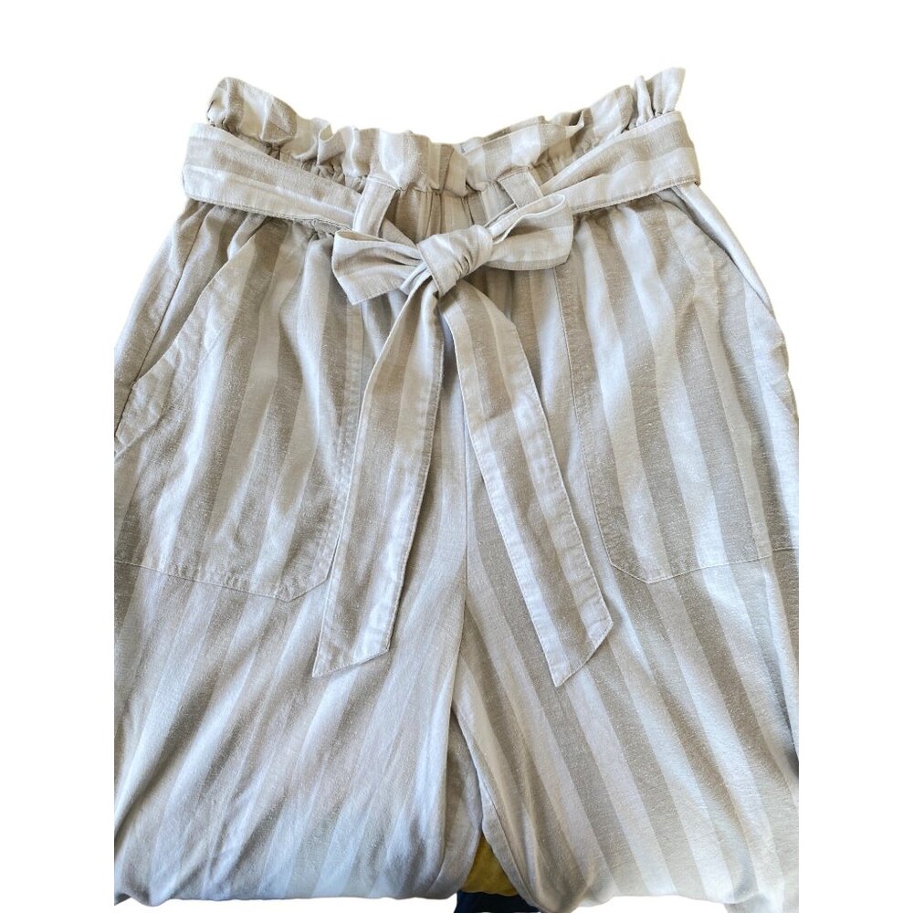 Marine Layer Caroline Pant Tan/White Stripe Small Wide Leg Capri Hemp Worn Once! - Picture 8 of 10
